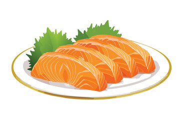 Salmon Sashimi Fillet on Plate - Vector Illustration