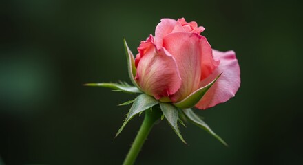 Detailed Garden Rose Bud Transition From Bud to Petal With Soft Pink Shades and Blurred Green Background Botanical Close Up Capturing the Delicate Floral Beauty Perfectly Suited for Earth Day