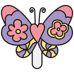 groovy ice cream, groovy boho popsicle in doodle color line style. Colorful butterfly illustration with floral patterns and vibrant colors.