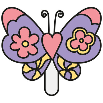 recommend clip art: groovy ice cream, groovy boho popsicle in doodle color line style. Colorful butterfly illustration with floral patterns and vibrant colors.