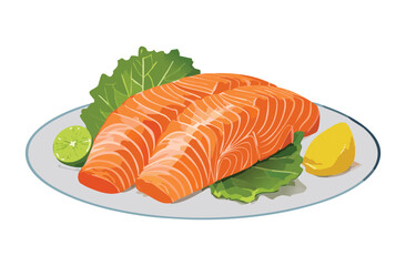 fresh Salmon Steak with Vegetables - Vector Illustration