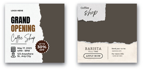 Coffee Shop Grand Opening and Barista Job Advertisement Social Media Post