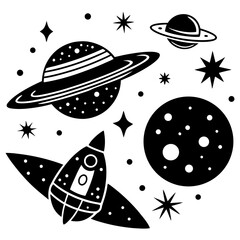 space icons vector silhouette illustration isolated on white background