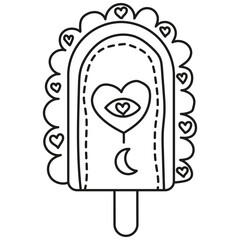 groovy ice cream, groovy boho popsicle in line style. Colorful ice cream popsicle with heart and moon design.