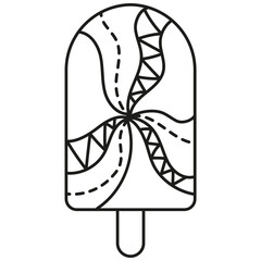 groovy ice cream, groovy boho popsicle in line style. Colorful ice cream popsicle with vibrant swirls and patterns.