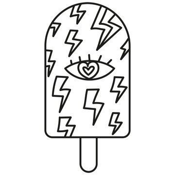 recommend clip art: groovy ice cream, groovy boho popsicle in line style. Colorful ice pop with eye design and lightning motifs.