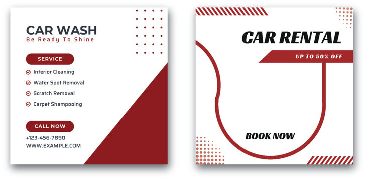 Modern Car Wash and Rental Service Promotion Social Media Template