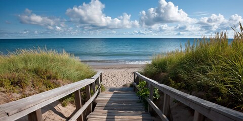 Wooden walkway leading to a tranquil beach (1)