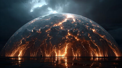 Obraz premium Dramatic Lightning Storm Within Glass Dome Over Dark Landscape