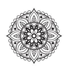 Intricate Mandala Design Symmetrical Floral Pattern in Black and White Line Art