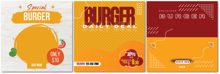 Eye Catching Burger Deal Promotion Banner Set for Social Media Advertising