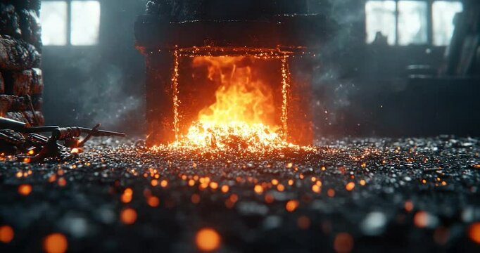 Burning forge fire