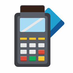 Modern payment terminal with credit card vector on white background.