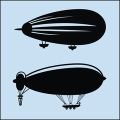 Silhouettes Set of Airship, Flight
