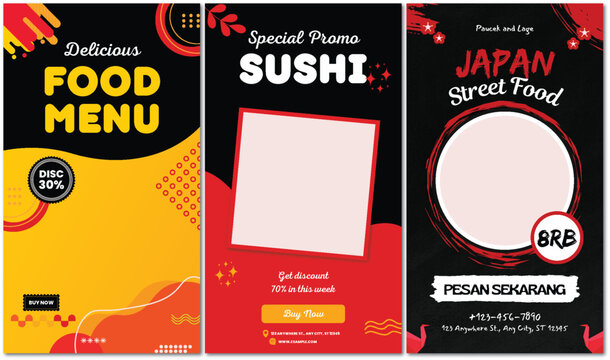 Vibrant Food Menu Templates: Delicious Dishes, Sushi Specials, Japanese Cuisine