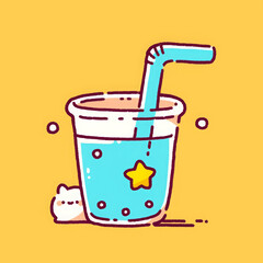 Cute bubble tea cup with star and straw, playful design on bright background
