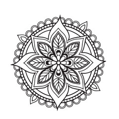 Intricate Mandala Design Symmetrical Floral Pattern in Black and White Line Art