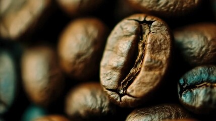A detailed shot of coffee beans, their glossy surface hinting at the rich, inviting aroma of fresh coffee