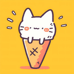 Cute cartoon cat sitting on ice cream cone, bringing joy and fun to any design
