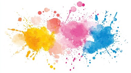 Fototapeta premium Vibrant Watercolor Splashes: A Colorful Abstract Painting of Yellow, Pink, and Blue Hues