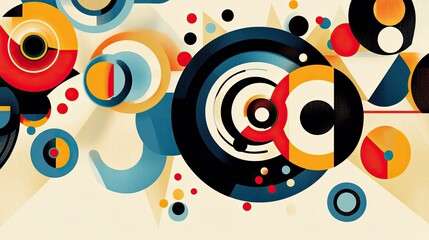 Obraz premium Abstract Geometric Composition: Vibrant Circles and Shapes in Dynamic Harmony