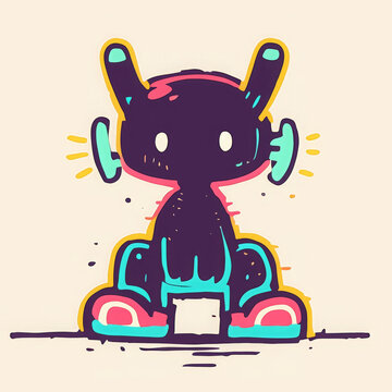 Cute and funny cartoon character with colorful features and playful expression