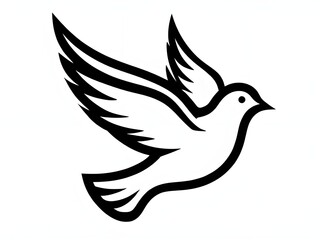 Obraz premium Flying dove illustration, black lines dove bird in flight, minimalist dove artwork, peaceful, freedom, flight, black, white, elegant, sketch, simple, vector, abstract, design, graphic, lineart, symbol