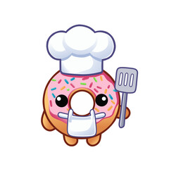 Funny illustration of cartoon donuts chef character