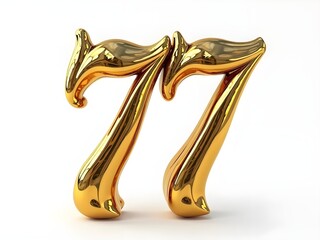3d metallic realistic number 77 in golden bold calligraphy on a white background