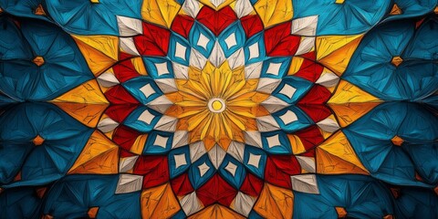 Abstract artwork showcases a symmetrical pattern with vibrant colors