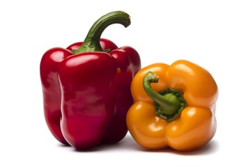 a red pepper and a yellow sweet pepper