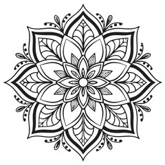 Fototapeta premium Intricate Mandala Design Symmetrical Floral Pattern in Black and White Line Art