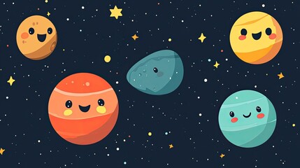 Adorable Cartoon Planets in Outer Space: A Whimsical Cosmic Adventure