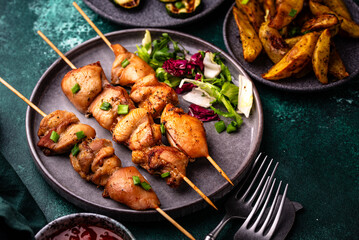 Chicken skewers kebab with vegetables