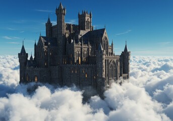 Obraz premium Magnificent Castle Perched Among Clouds, Symbolizing Fantasy, Imagination and Aspiration