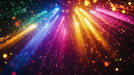 Fototapeta premium Dynamic light beams in vibrant hues, forming abstract patterns. A symphony of color and motion in darkness.