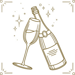 Minimalist Champagne Bottle and Glass Line Art for Celebrations and Festive Events © Md HALIM