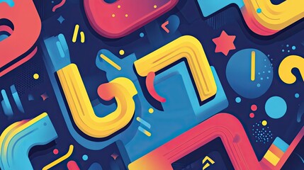 Abstract Colorful Shapes Design  with Vibrant Hues and Geometric Patterns, Bold 3D Style Illustration