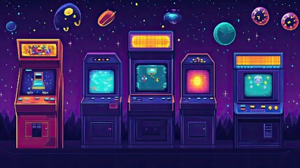 Retro Arcade Games Pixel Art Night Scene: A Nostalgic Journey Through Classic Gaming
