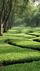 Lush Green Maze Path in Mangrove Forest