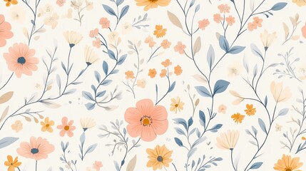 Elegant pastel floral pattern seamless design pretty spring summer botanical illustration soft colors