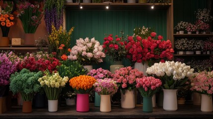 Obraz premium A Vibrant Display of Flowers in a Flower Shop