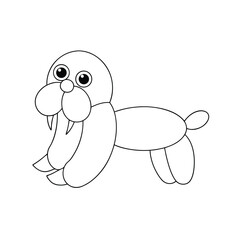 Cartoon baloon walrus outline drawing cute arctic animal illustration kids coloring page