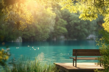 Obraz premium Serene lakefront bench