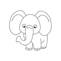 Cute elephant cartoon illustration outline drawing style baloon animal for coloring education or design