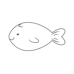 Simple outline illustration of a cute baloon shaped fish for coloring and design projects
