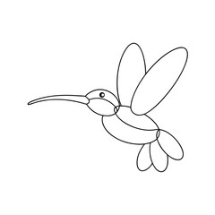 Minimalist hummingbird outline drawing composed of balloon shapes in black and white
