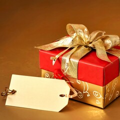 Christmas gift box on gold background