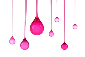 closeup drops of pink water isolated on white background,abstract pattern