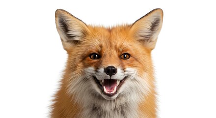 Obraz premium Smiling Red Fox Portrait Against White Background
